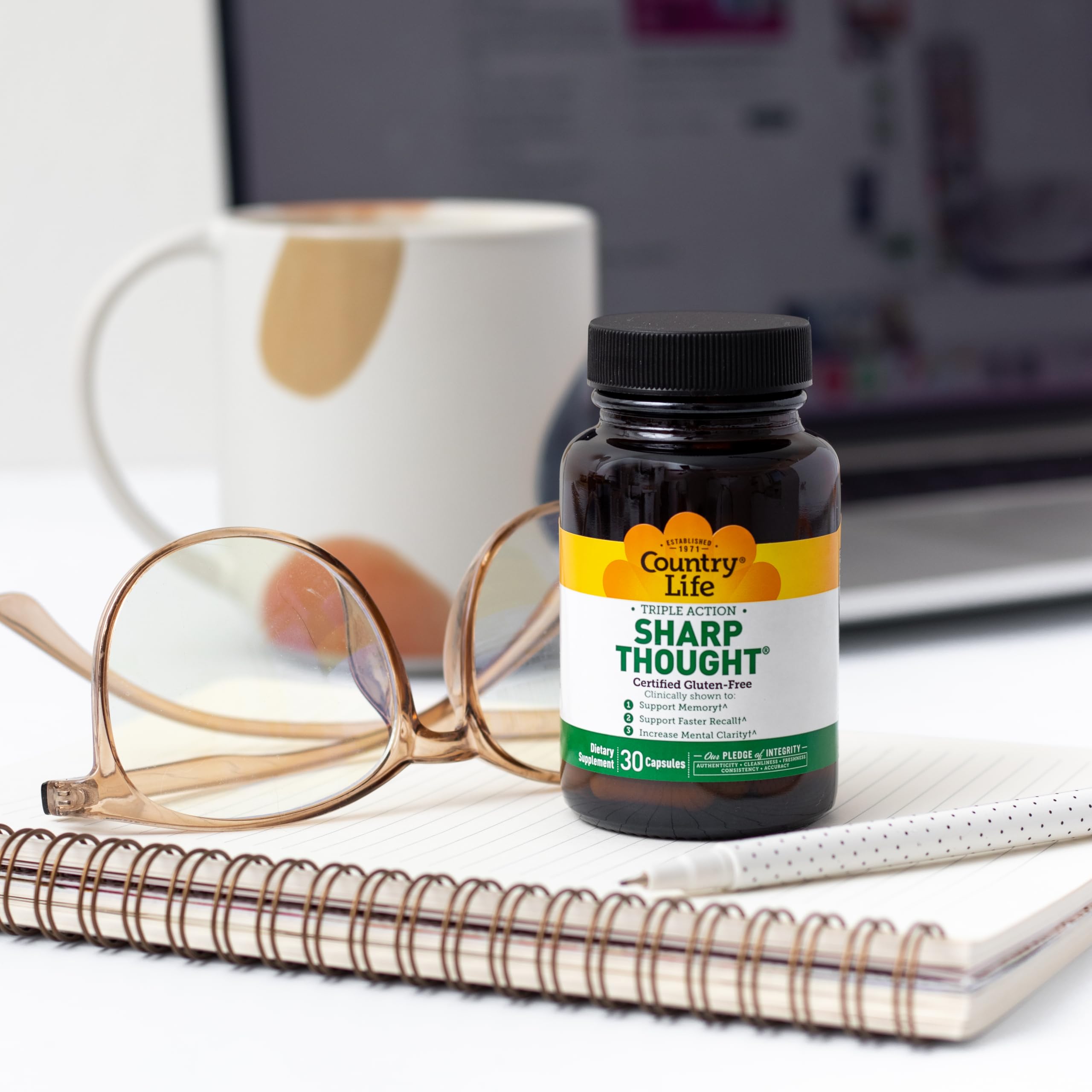 Country Life SharpThought bottle with lifestyle use in morning.