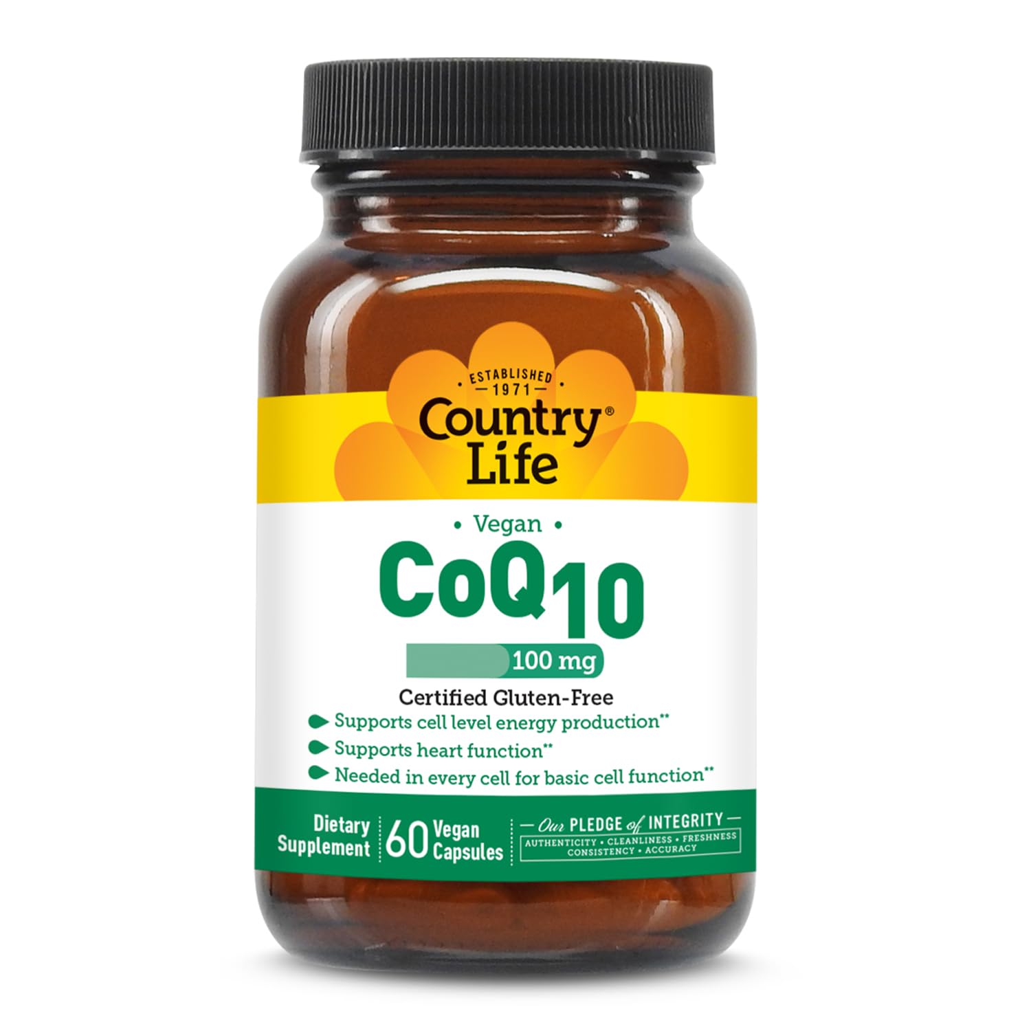 Country Life Simply CoQ10 softgels bottle for daily heart support and natural energy.