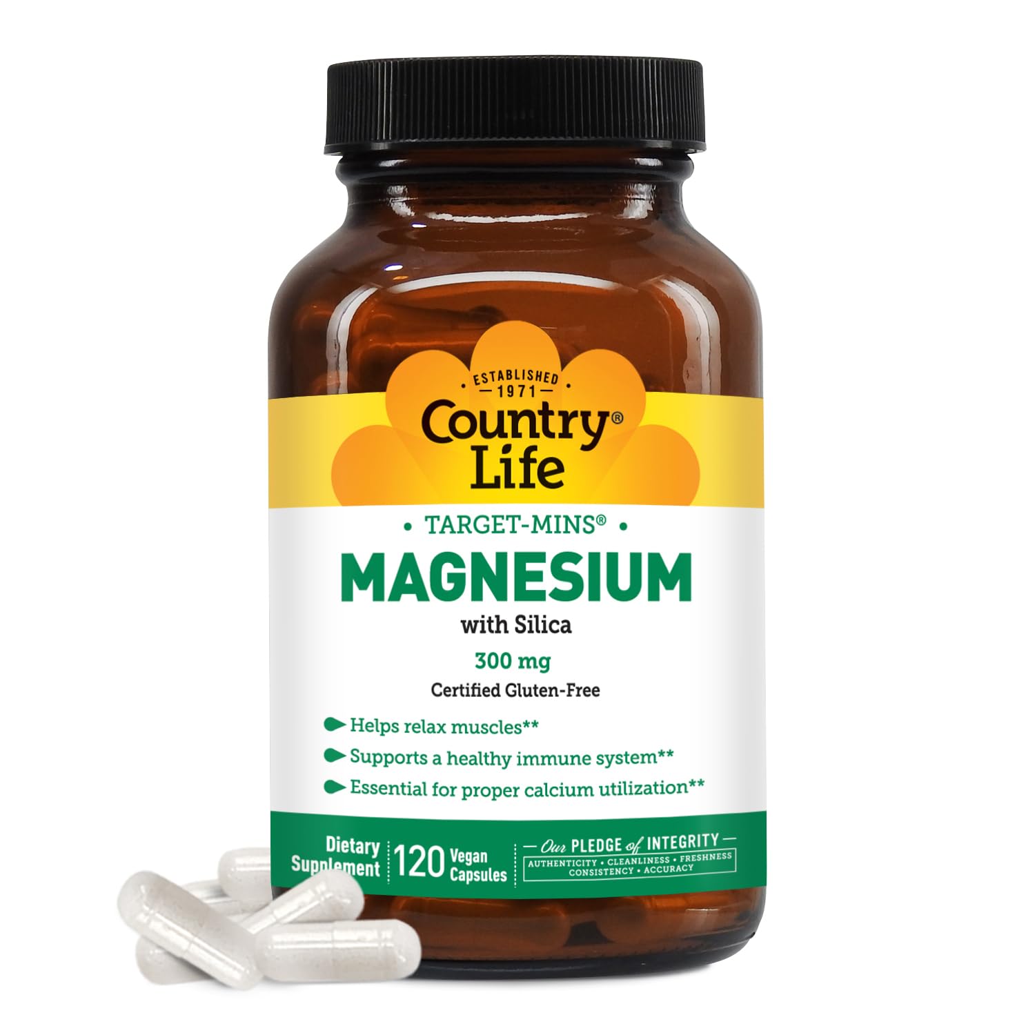Country Life Target-Mins Magnesium bottle front for easy muscle support.