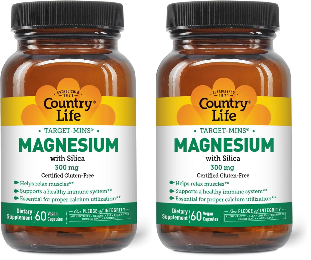 Country Life Target-Mins Magnesium with Silica bottle front supports energy metabolism
