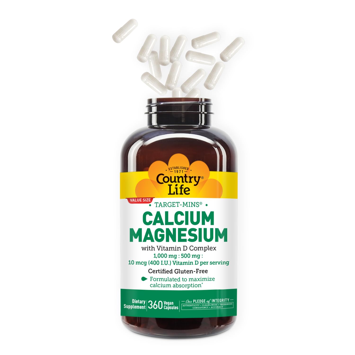 Country Life Target-Mins vegan and gluten-free certification label; clean ingredients assurance.