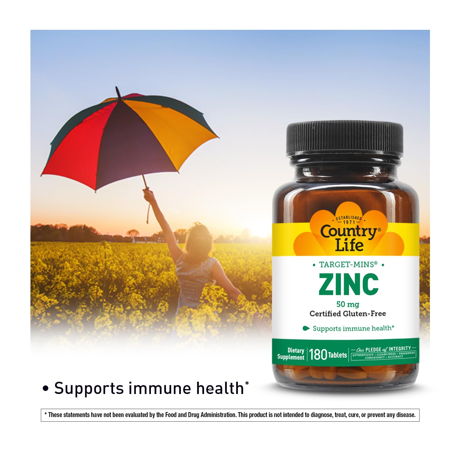 Close-up of Country Life Target-Mins Zinc label showing 50 mg zinc