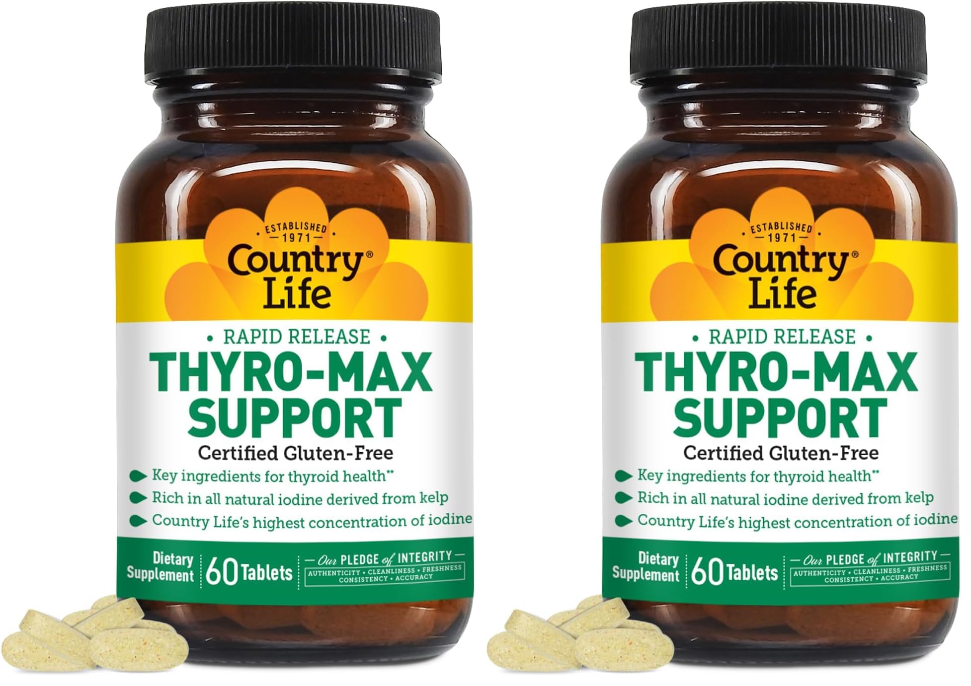 Country Life Thyro-Max Support bottle front; kelp iodine blend for balanced metabolism.