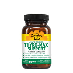 Country Life Thyro-Max Support bottle ingredients; L-tyrosine and B vitamins.