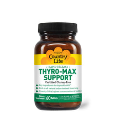 Country Life Thyro-Max Support label close-up; rapid-release formula highlighted.