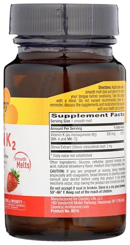 Country Life Vegan K2 strawberry flavor chew supports a tasty wellness ritual