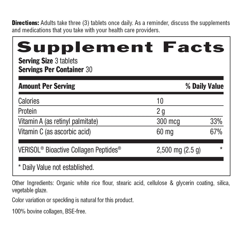 Country Life Verisol collagen tablets with vitamins A and C for skin health