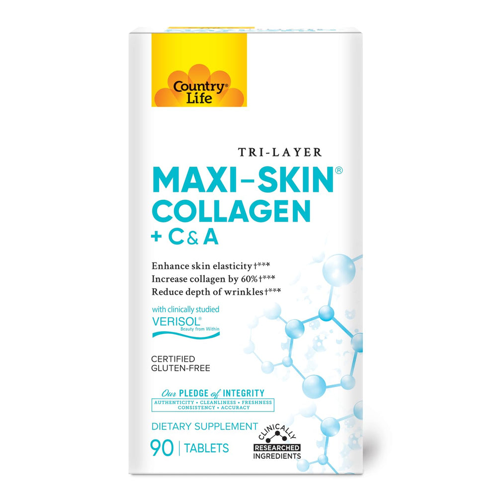 Country Life Verisol collagen tablets on a pristine surface suggesting a premium daily ritual