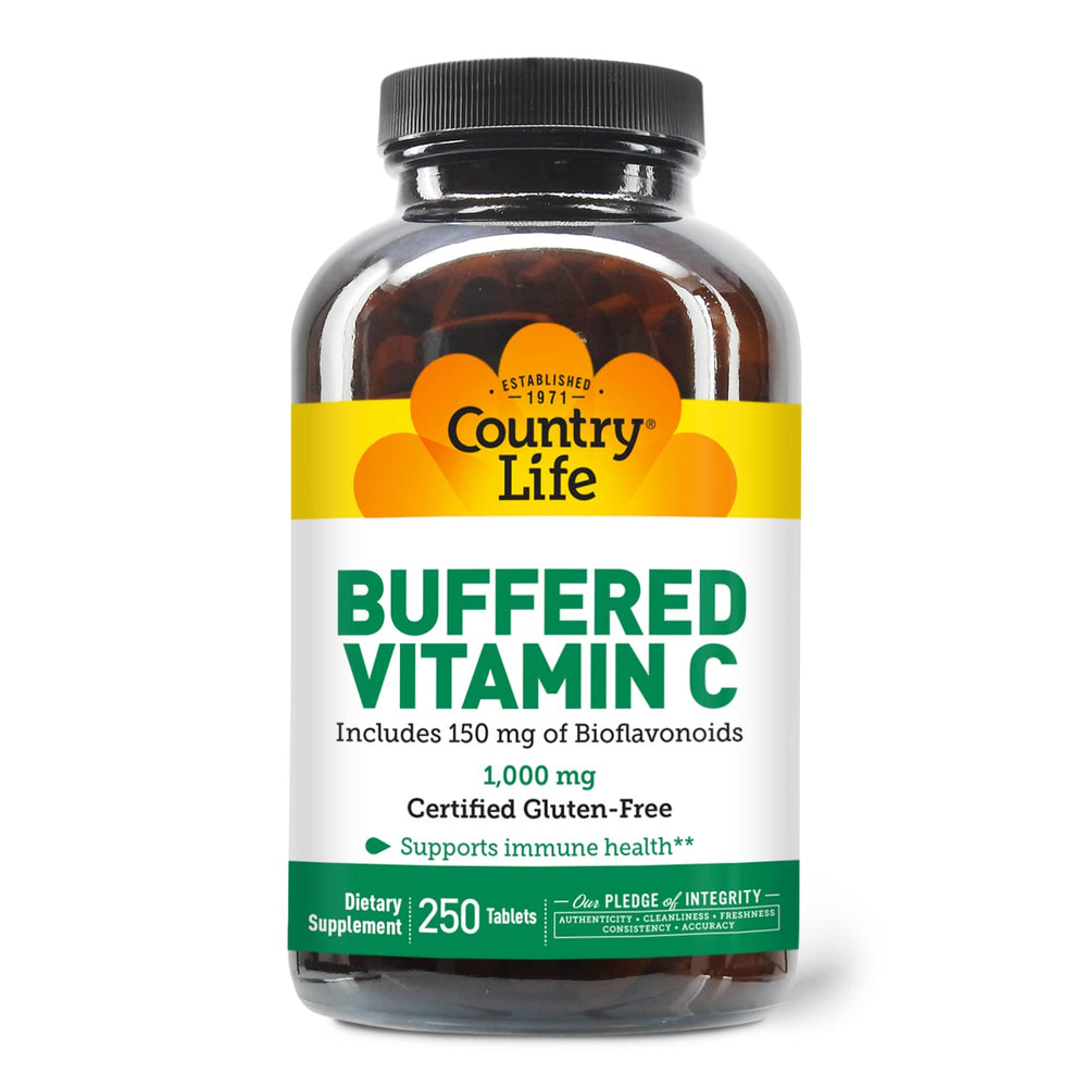 Country Life Vitamin C 1000mg capsules with bioflavonoids for antioxidant support and easy swallowing