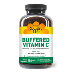 Country Life Vitamin C 1000mg capsules with bioflavonoids for antioxidant support and easy swallowing