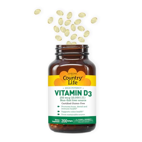 Country Life Vitamin D3 label shows non-fish source and gluten-free quality