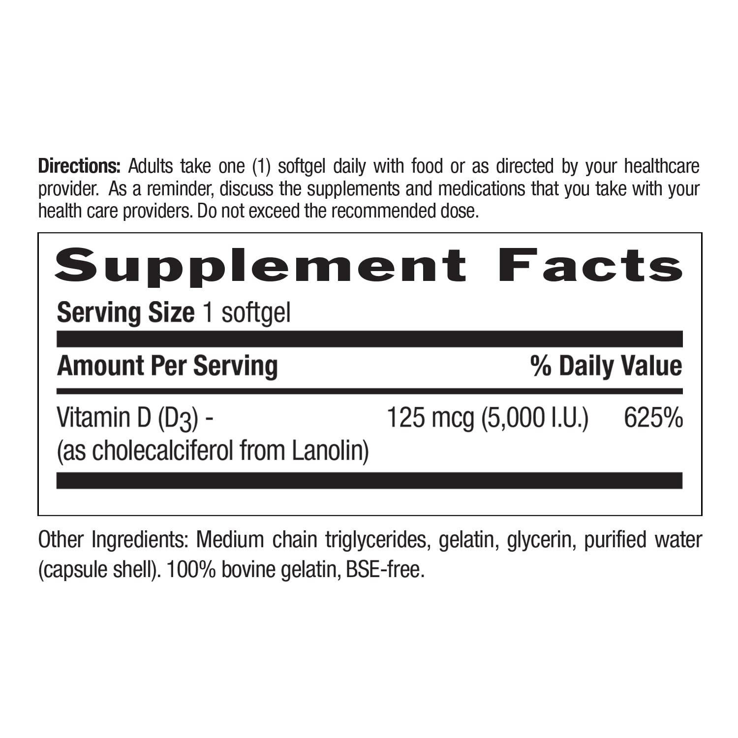 Country Life Vitamin D3 5000 IU bottle label close-up
