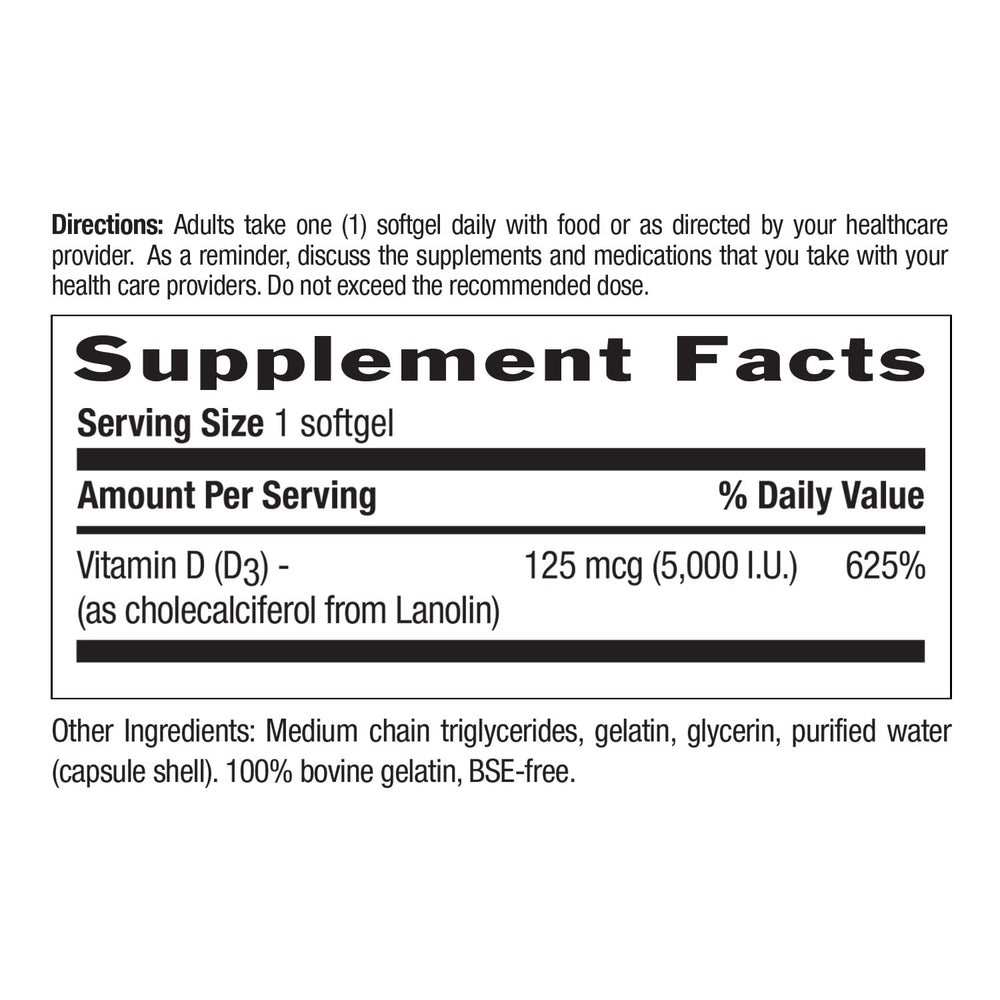 Country Life Vitamin D3 5000 IU bottle label close-up