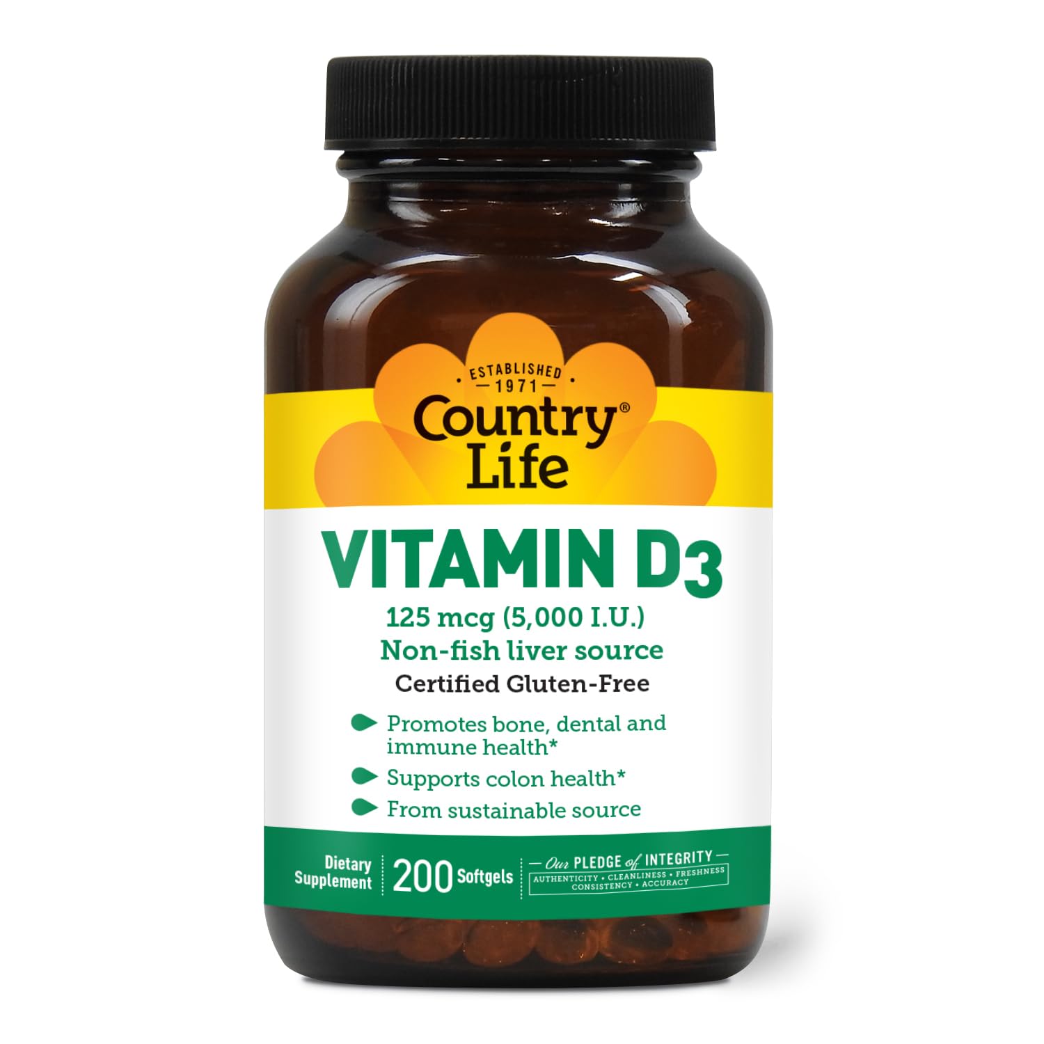 Country Life Vitamin D3 5000 IU bottle for daily wellness.