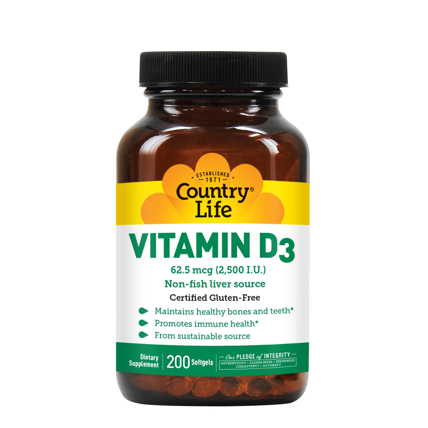 Country Life Vitamin D3 5000 IU capsules close-up