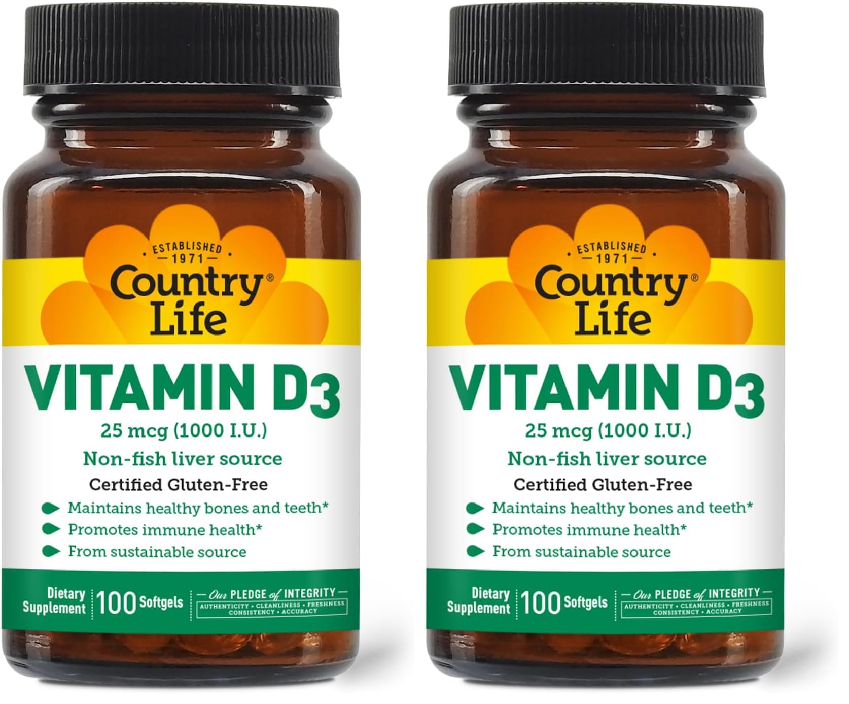 Country Life Vitamin D3 softgels bottle front view for bone support