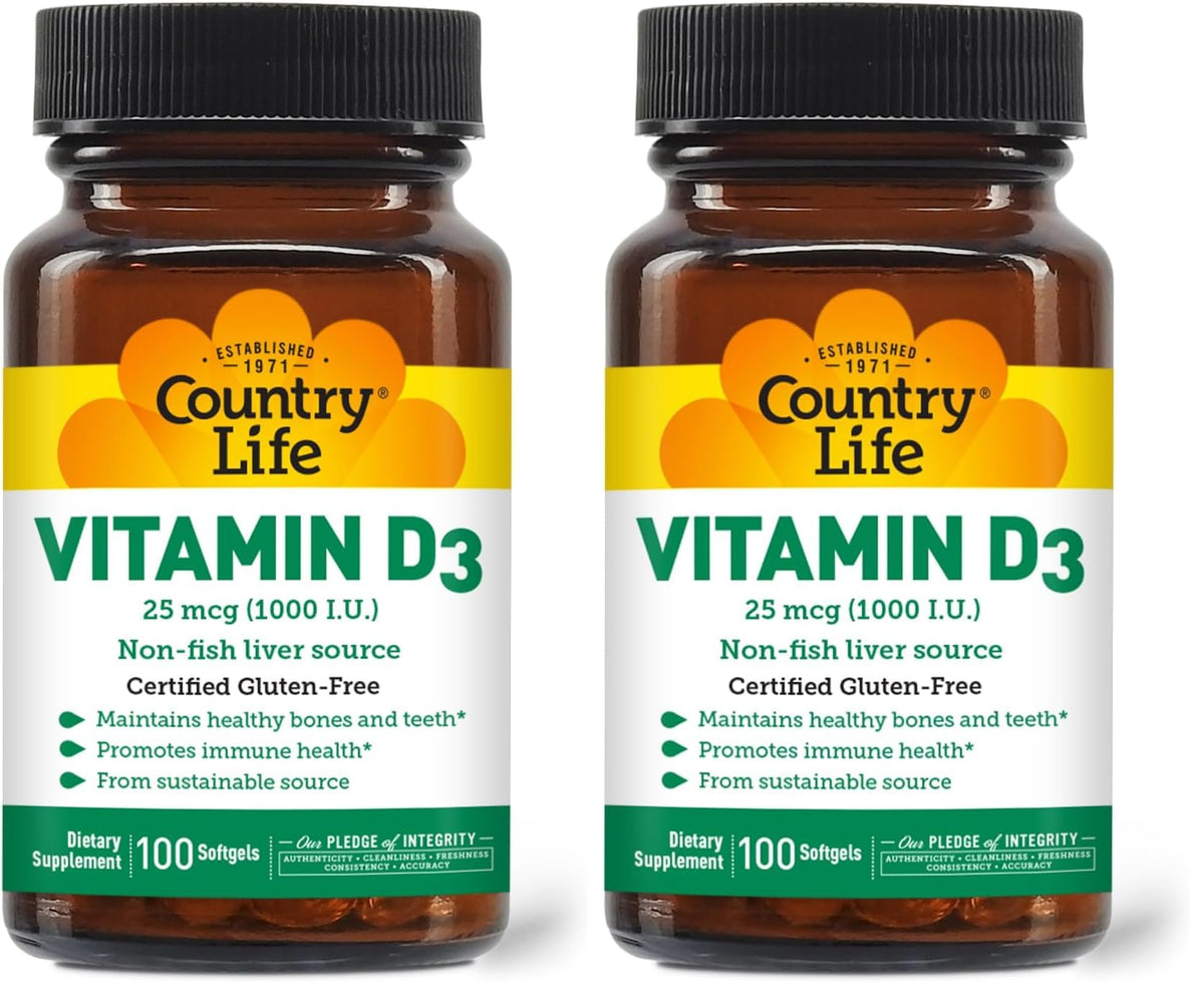 Country Life Vitamin D3 softgels bottle front view for bone support