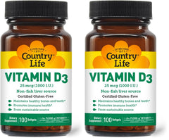 Country Life Vitamin D3 softgels bottle front view for bone support