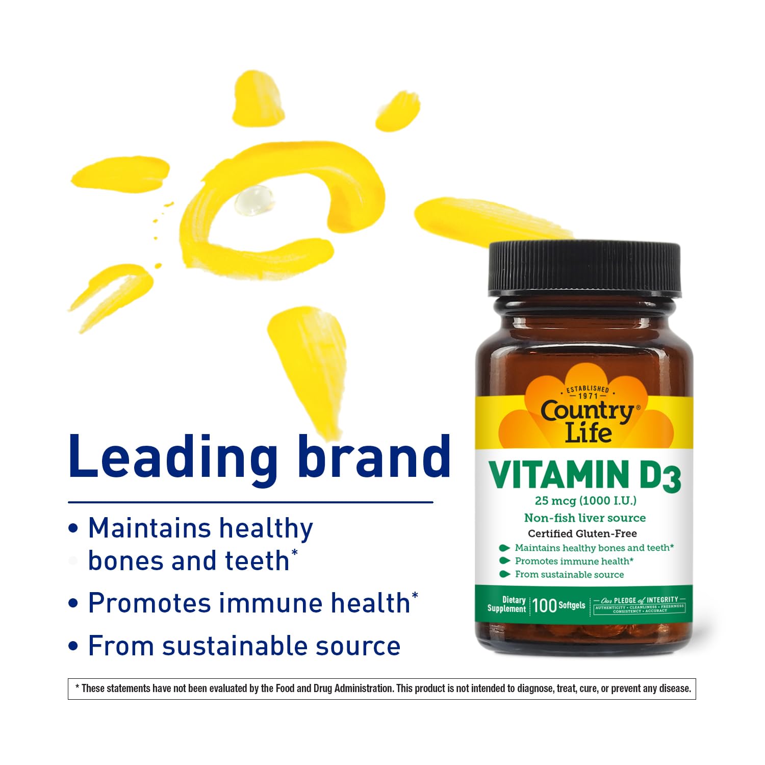 Country Life Vitamin D3 softgels bottle label showing gluten-free certification
