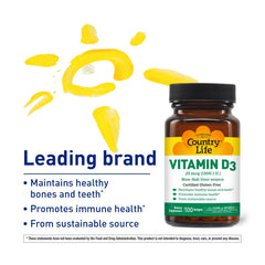 Country Life Vitamin D3 softgels bottle label showing gluten-free certification