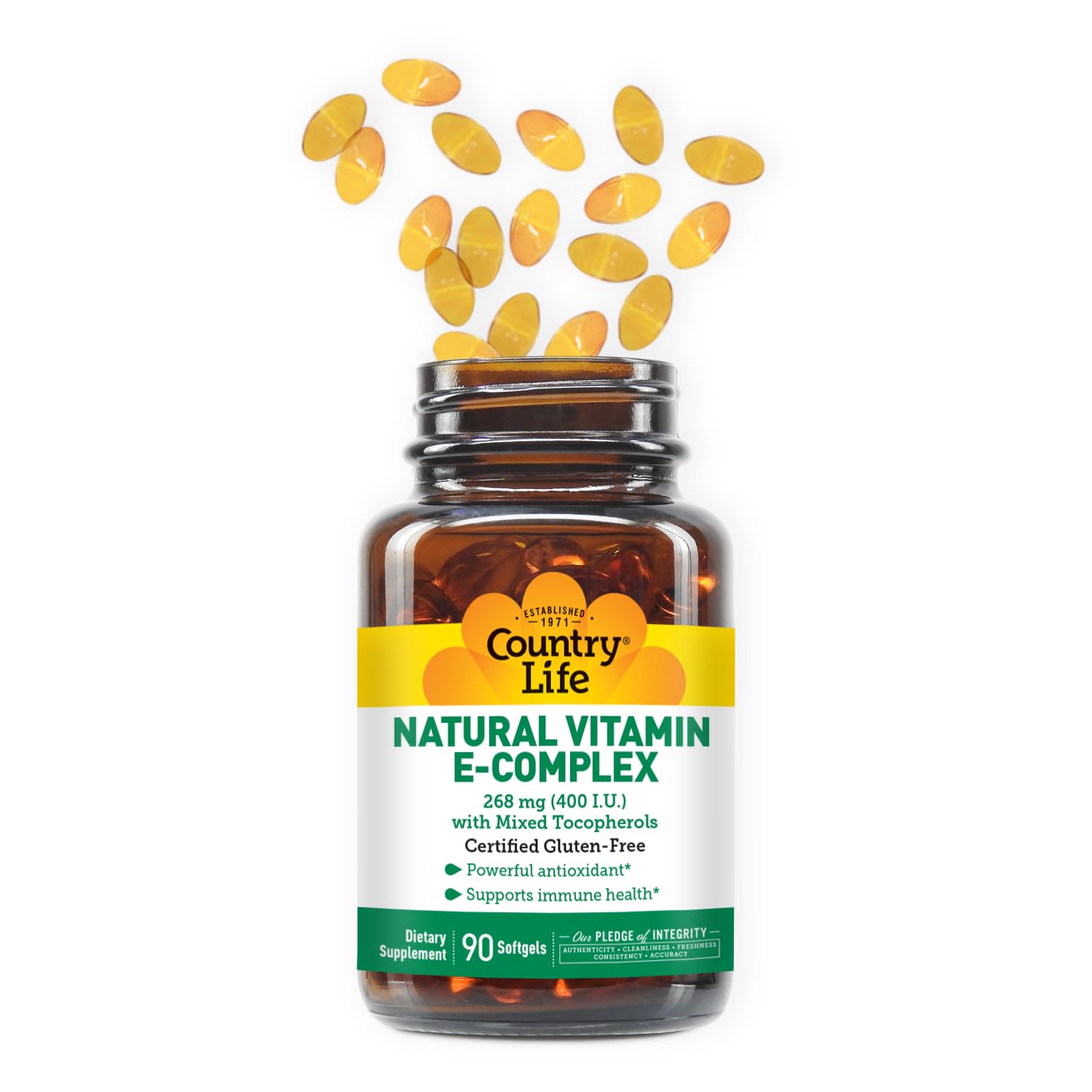 Country Life Vitamin E-Complex mixed tocopherols highlight a comprehensive antioxidant blend