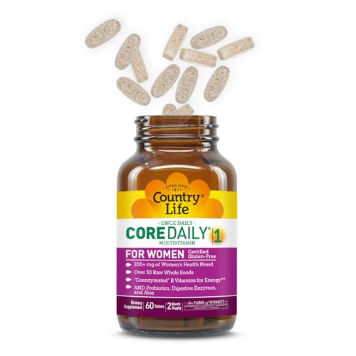 Country Life Women's Core 1 tablets close-up highlighting easy daily capsule intake.
