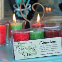 Coventry Creations Blessing Kit Abundance candle in soft glow for prosperity focus.