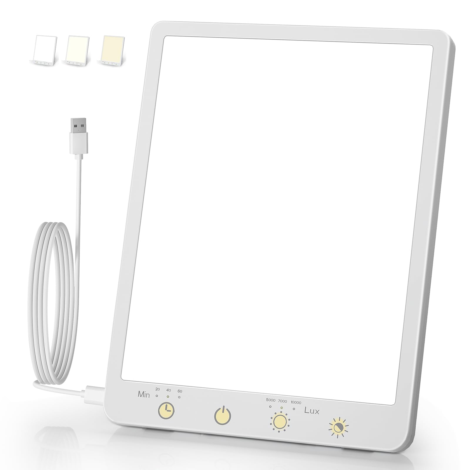 COVO 10000 Lux lamp front view showing daylight-like brightness for daily routines.