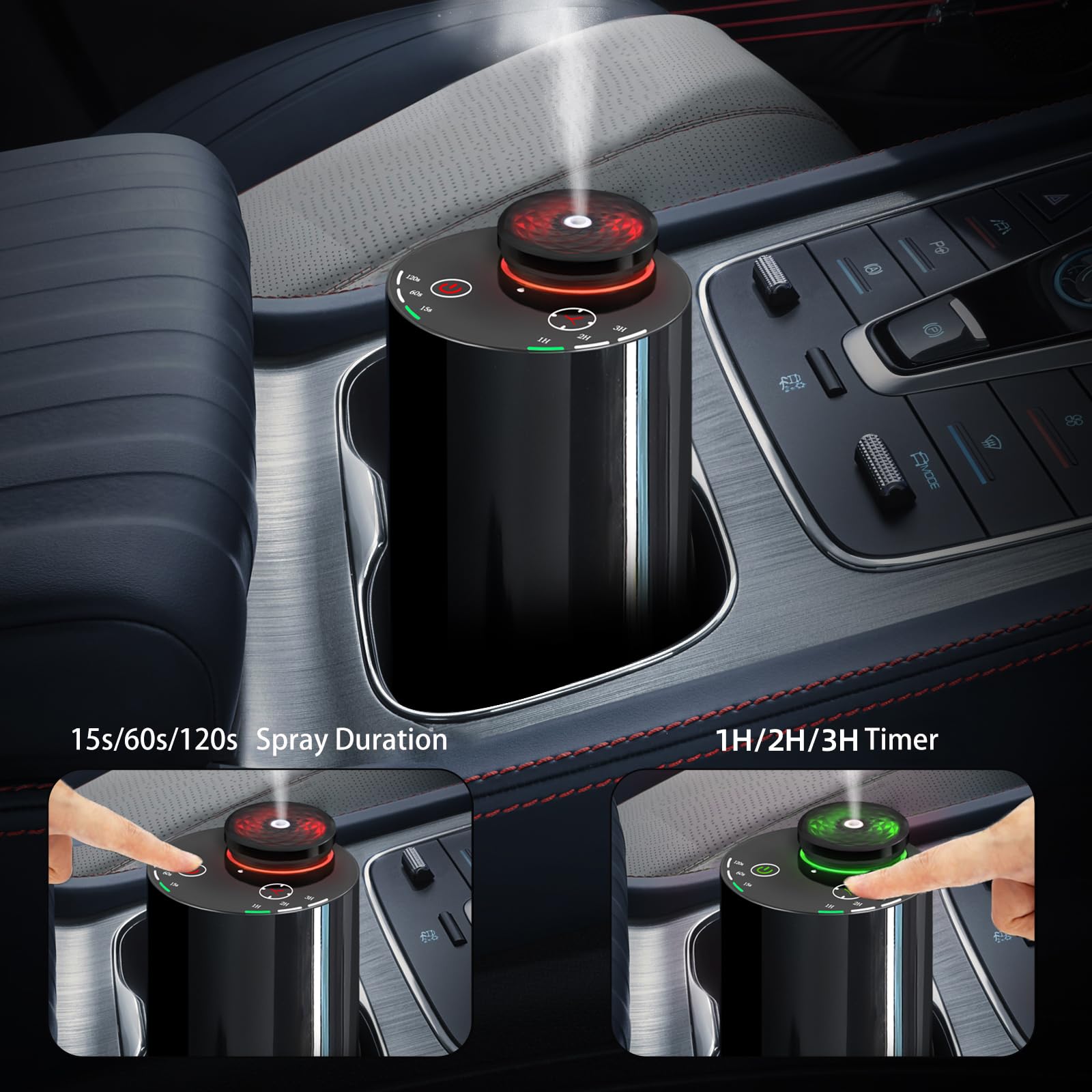 Covozon waterless diffuser in car setup demonstrates portable aromatherapy on the go