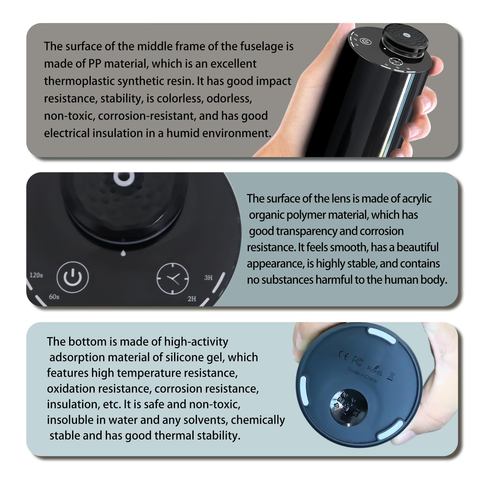 Covozon waterless diffuser close-up reveals non-toxic, leak-proof materials