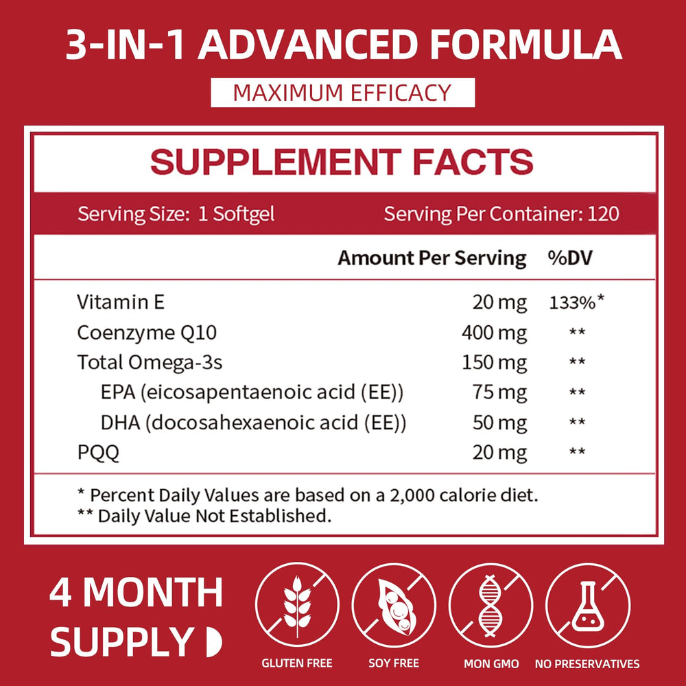 Cozynol CoQ10-400mg softgels capsule close-up showing DHA/EPA support