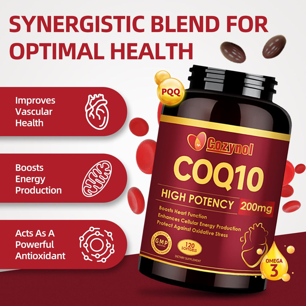 Cozynol CoQ10 with PQQ and omega-3 capsules for energy support