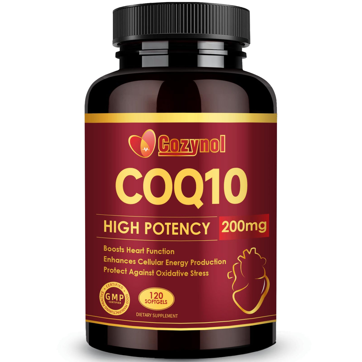 Cozynol CoQ10 softgels bottle highlighting a compact daily option