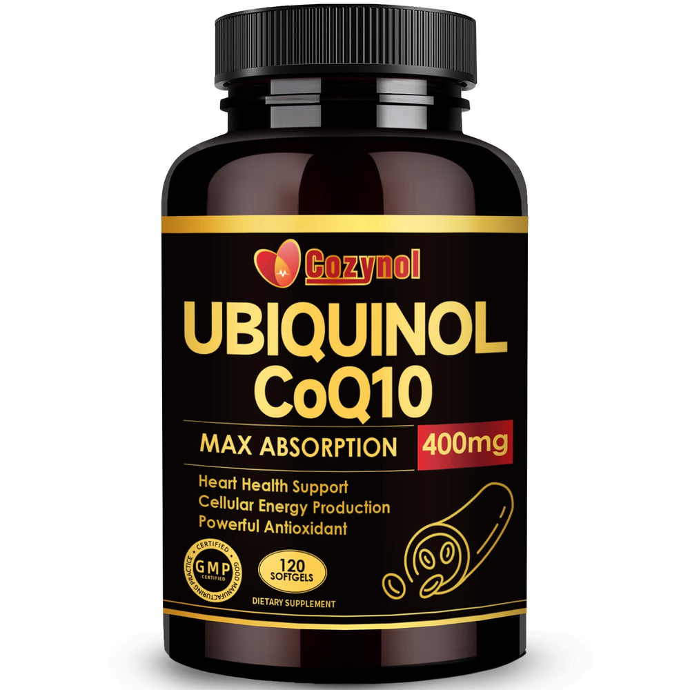 Cozynol Ubiquinol 400mg softgels bottle for daily energy support.