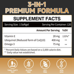 Cozynol Ubiquinol 400mg softgels label shows ingredients at a glance.