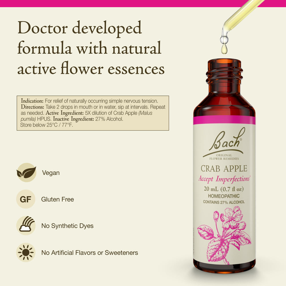 Crab Apple remedy drops placed under the tongue for gentle use