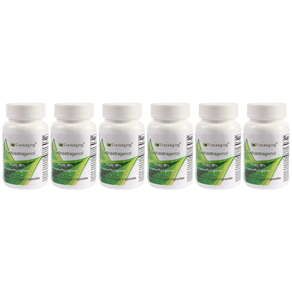 Crackaging Cycloastragenol bottle front with 98% purity and immune support