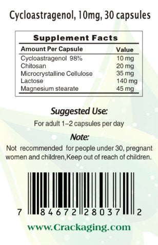 Crackaging Super-Absorption Cycloastragenol bottle side view for easy handling.