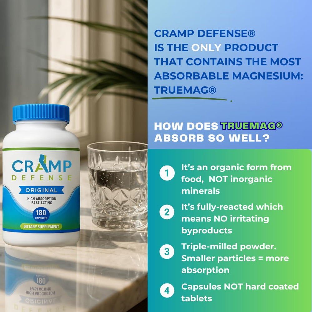 Cramp Defense capsules vs tablets comparison closeup highlights capsule delivery advantages.