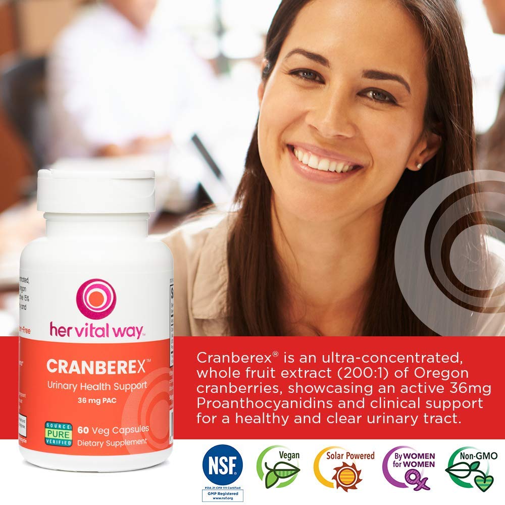 Cranberex bottle label detail emphasizes vegan and allergen-free formula.