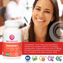 Cranberex bottle label detail emphasizes vegan and allergen-free formula.