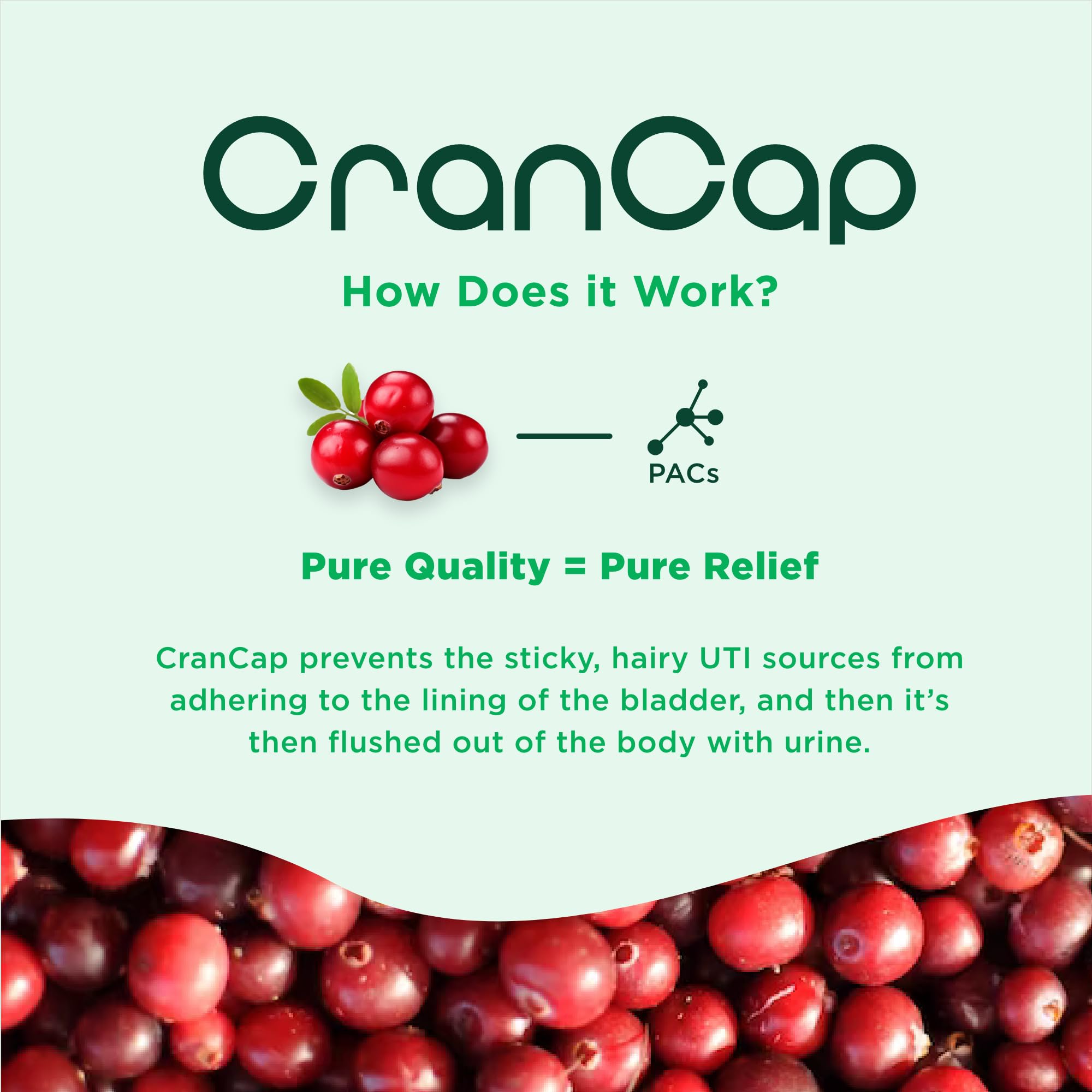 CranCap packaging box showcasing 30 capsules and gluten-free features.