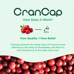 CranCap packaging box showcasing 30 capsules and gluten-free features.