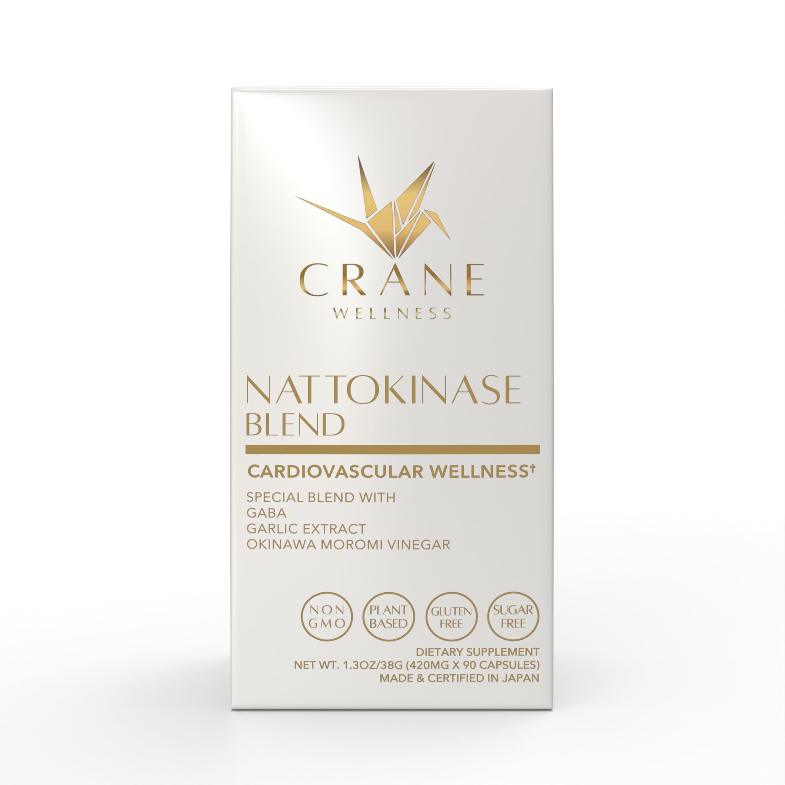 CRANE WELLNESS Nattokinase Blend bottle-front showcasing non-GMO formula for cardiovascular support