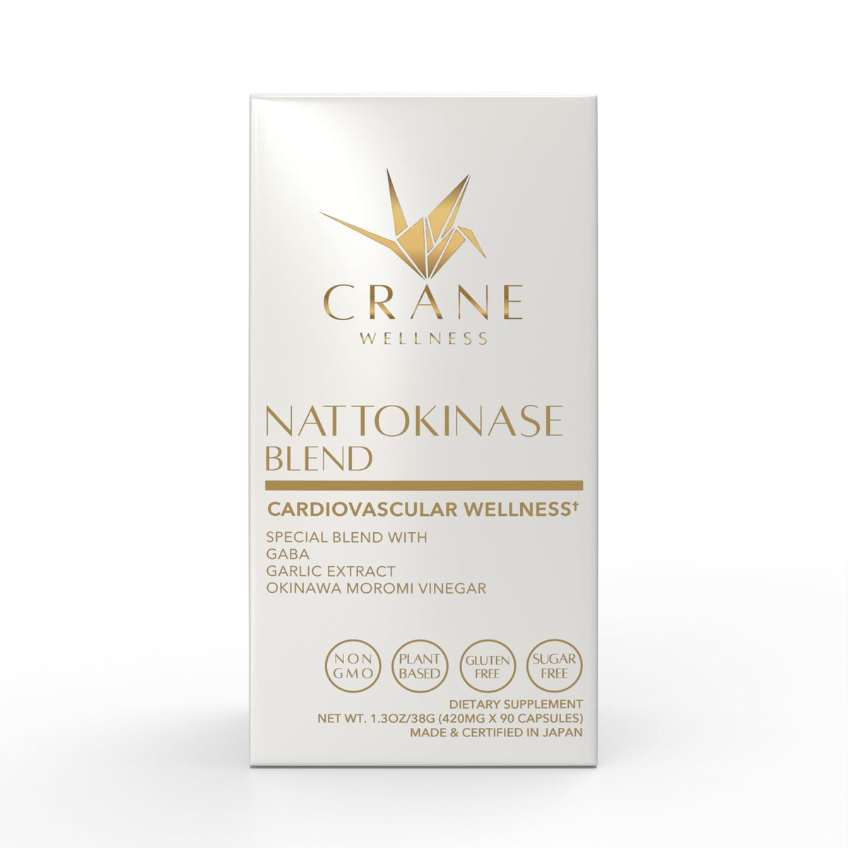 CRANE WELLNESS Nattokinase Blend bottle-front showcasing non-GMO formula for cardiovascular support
