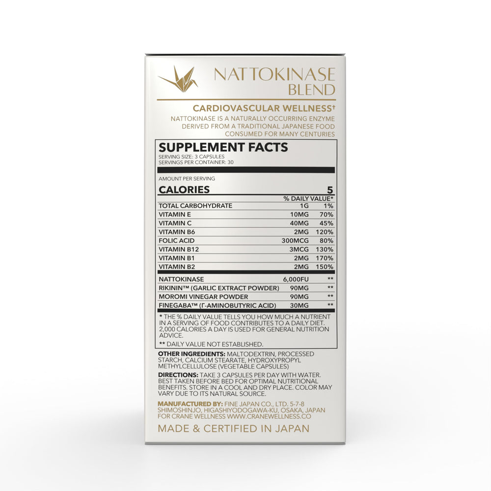 CRANE WELLNESS Nattokinase Blend bottle-pour illustrating daily intake convenience