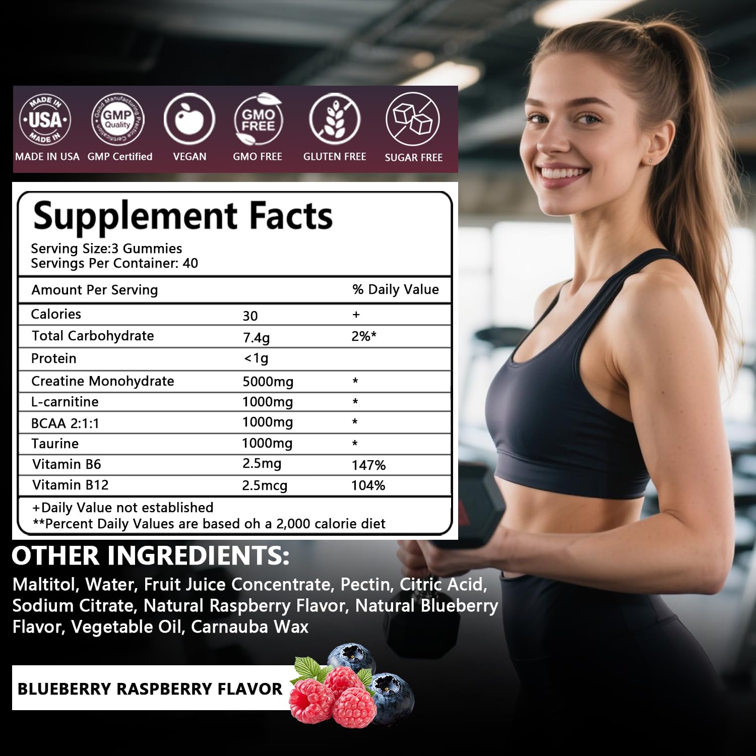 Crasye Creatine Monohydrate Gummies blueberry flavor close-up for daily creatine intake