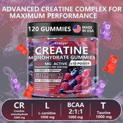 Crasye Creatine Monohydrate Gummies bottle front view for portable supply