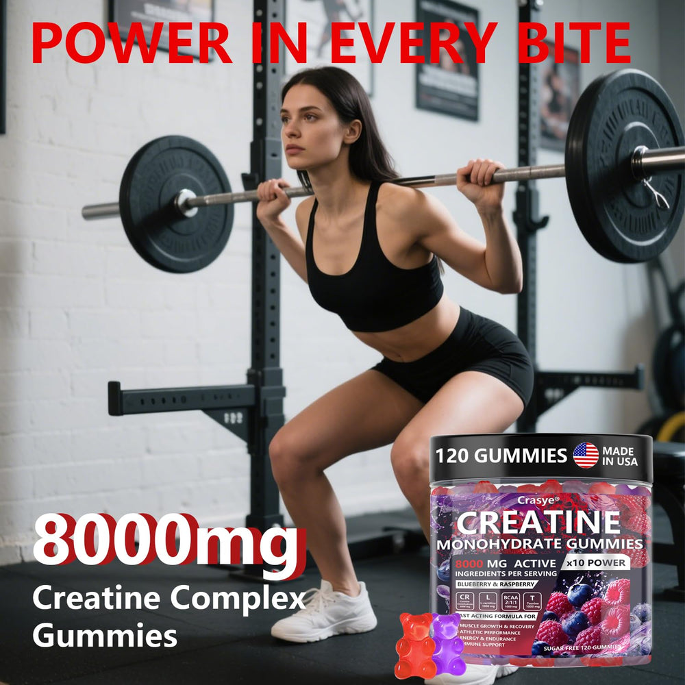Crasye Creatine Monohydrate Gummies dispensing action illustrating easy daily dosing