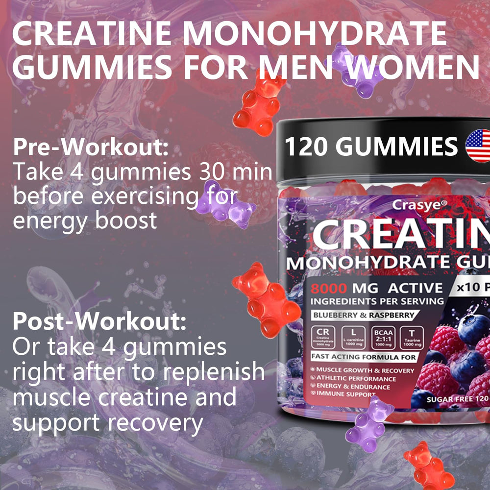 Crasye Creatine Monohydrate Gummies on-the-go lifestyle beside a gym bag